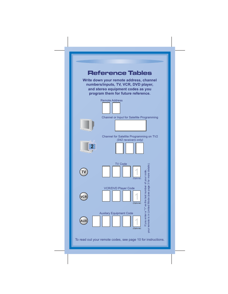 Reference tables | Dish Network DVR 942 User Manual | Page 33 / 34