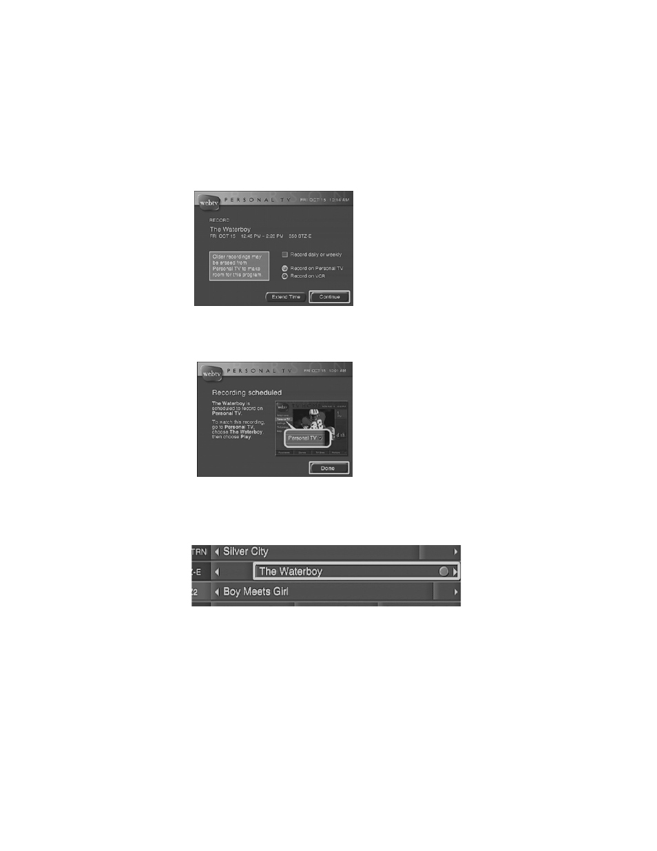 Select record. the record screen appears | Dish Network DISHPLAYER 500 User Manual | Page 11 / 40
