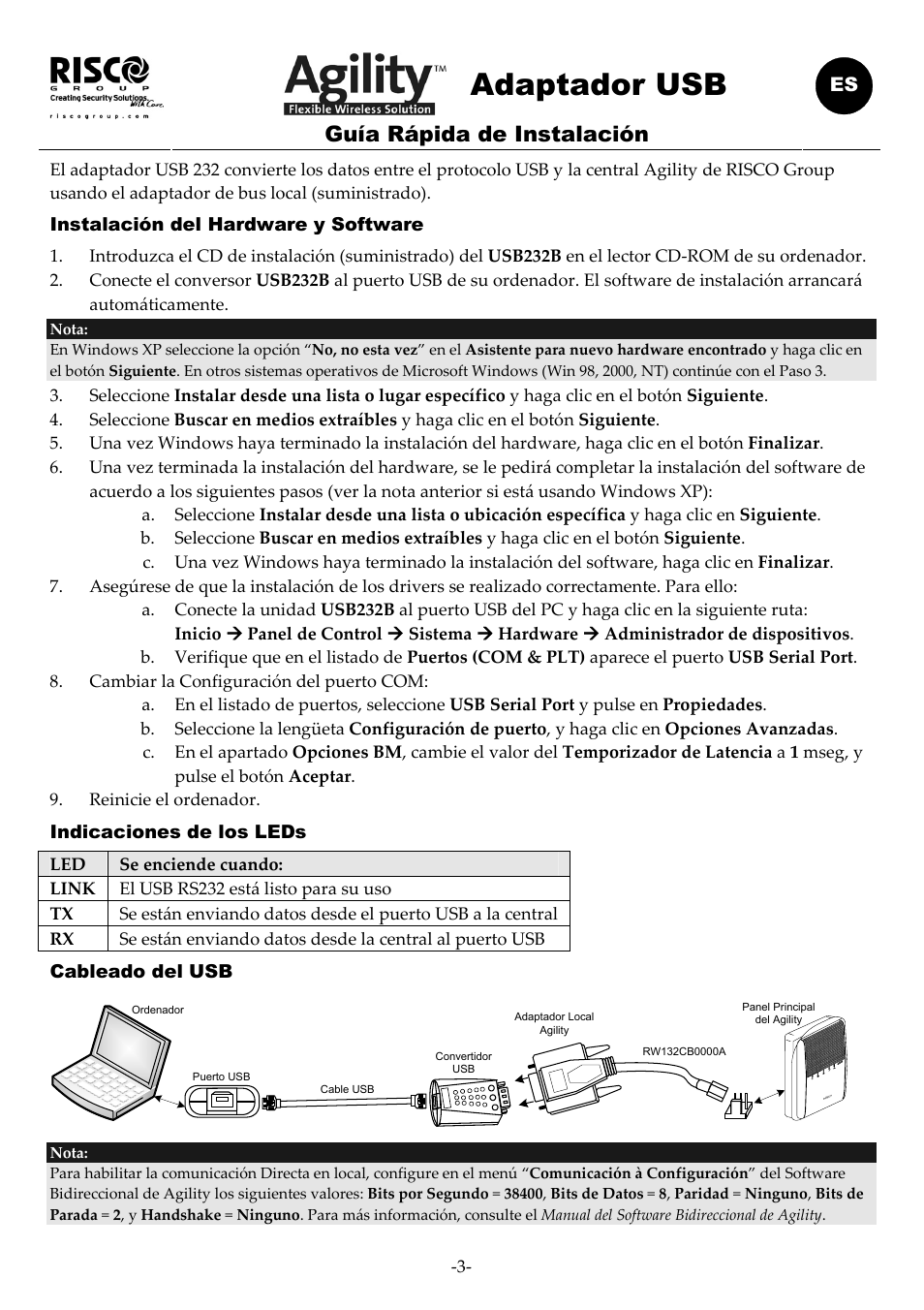 Adaptador usb, Guía rápida de instalación | RISCO Group USB Adaptor User Manual | Page 3 / 8