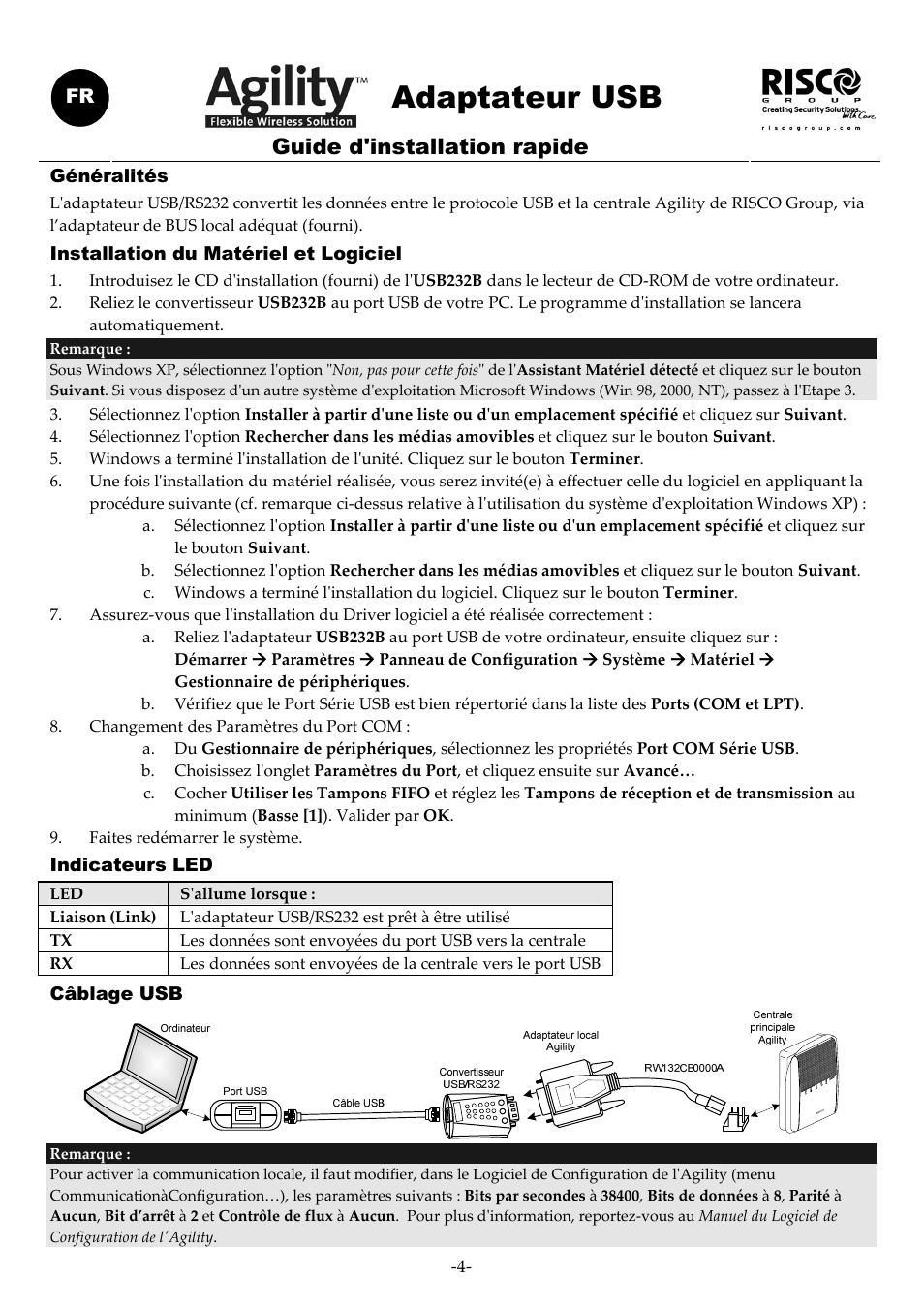 Adaptateur usb, Guide d'installation rapide | RISCO Group USB Adaptor User Manual | Page 4 / 8