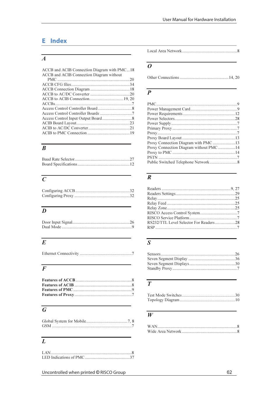 Eindex | RISCO Group axesplus® User Manual | Page 63 / 65