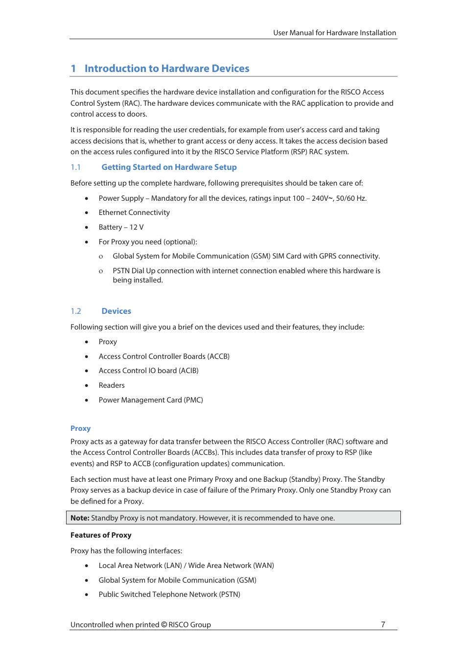 1introduction to hardware devices | RISCO Group axesplus® User Manual | Page 8 / 65