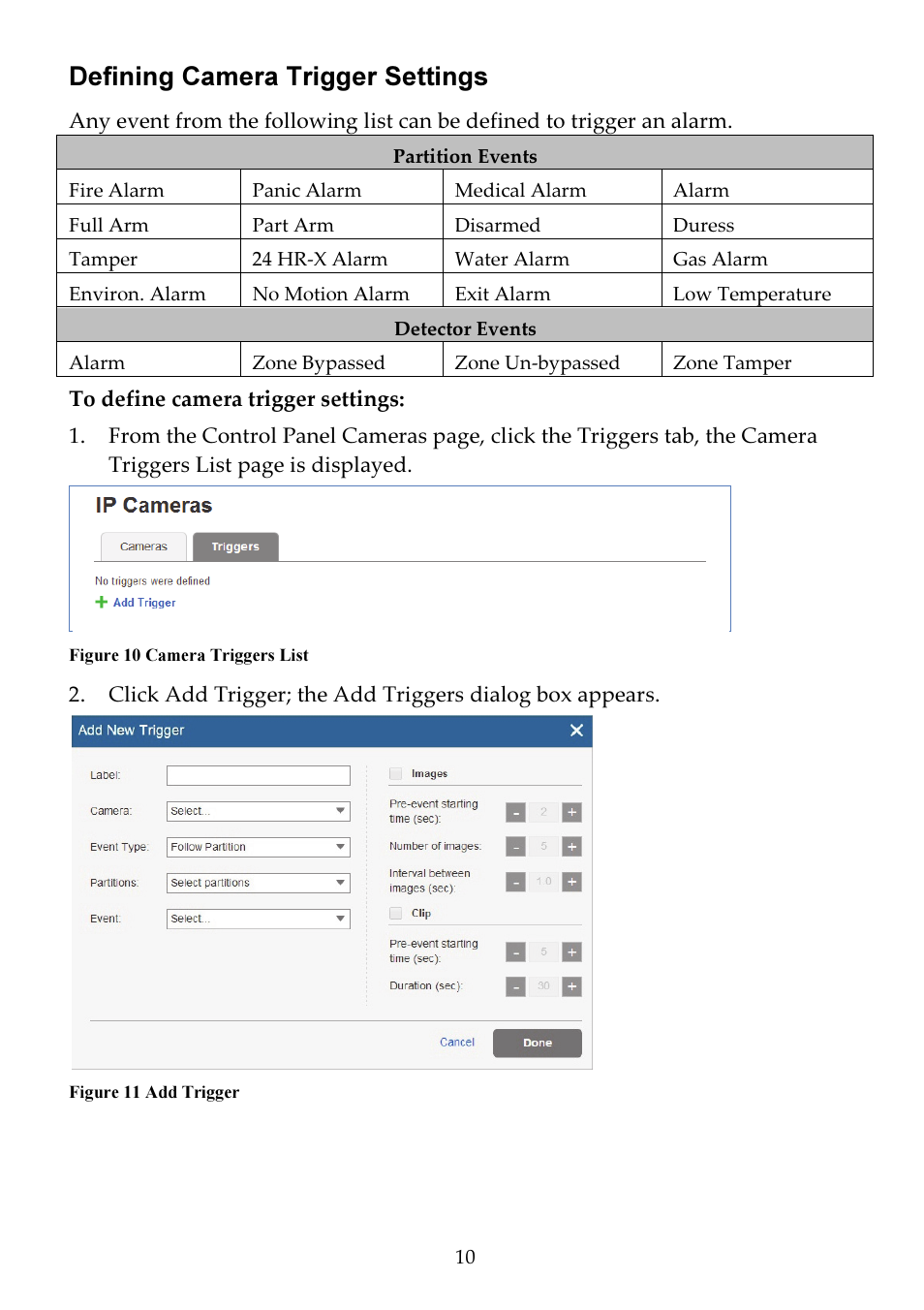 Defining camera trigger settings | RISCO Group Bullet Outdoor RVCM52E User Manual | Page 12 / 24