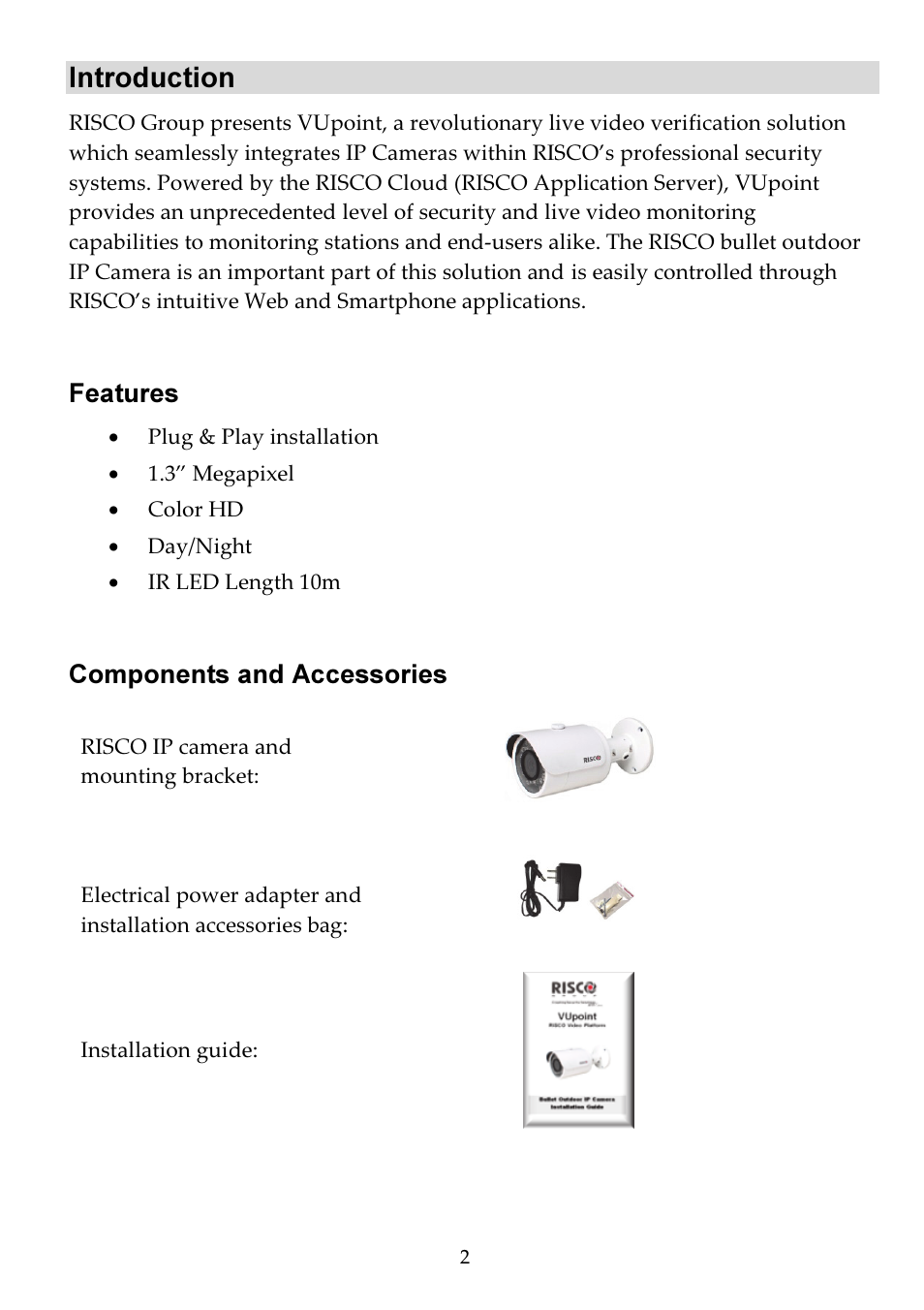 Introduction | RISCO Group Bullet Outdoor RVCM52E User Manual | Page 4 / 24