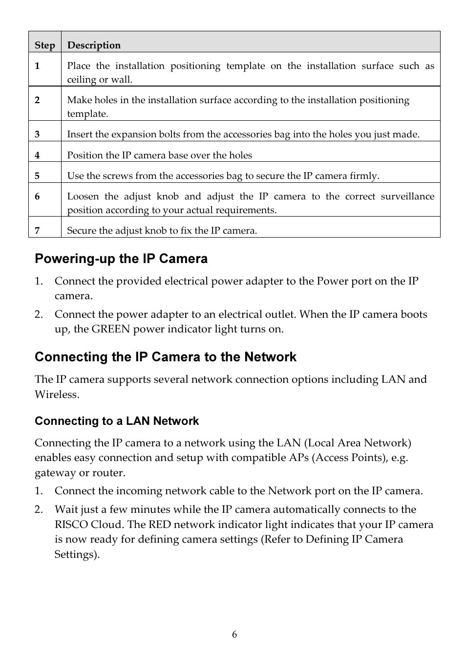 Powering-up the ip camera, Connecting the ip camera to the network | RISCO Group Cube Indoor RVCM11H User Manual | Page 8 / 24