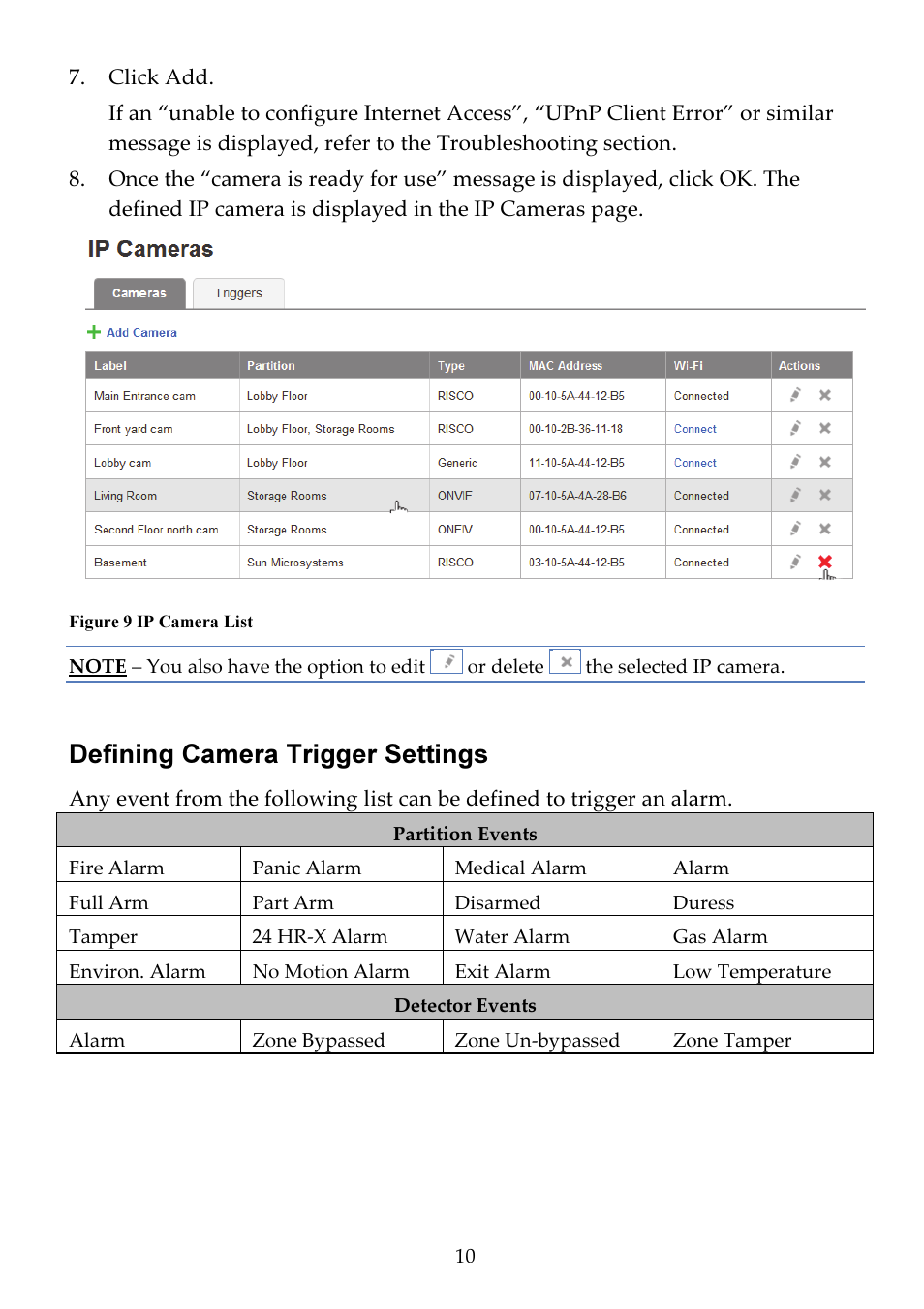 Defining camera trigger settings | RISCO Group VUpoint Bullet Outdoor IP Camera RVCM52E User Manual | Page 10 / 76