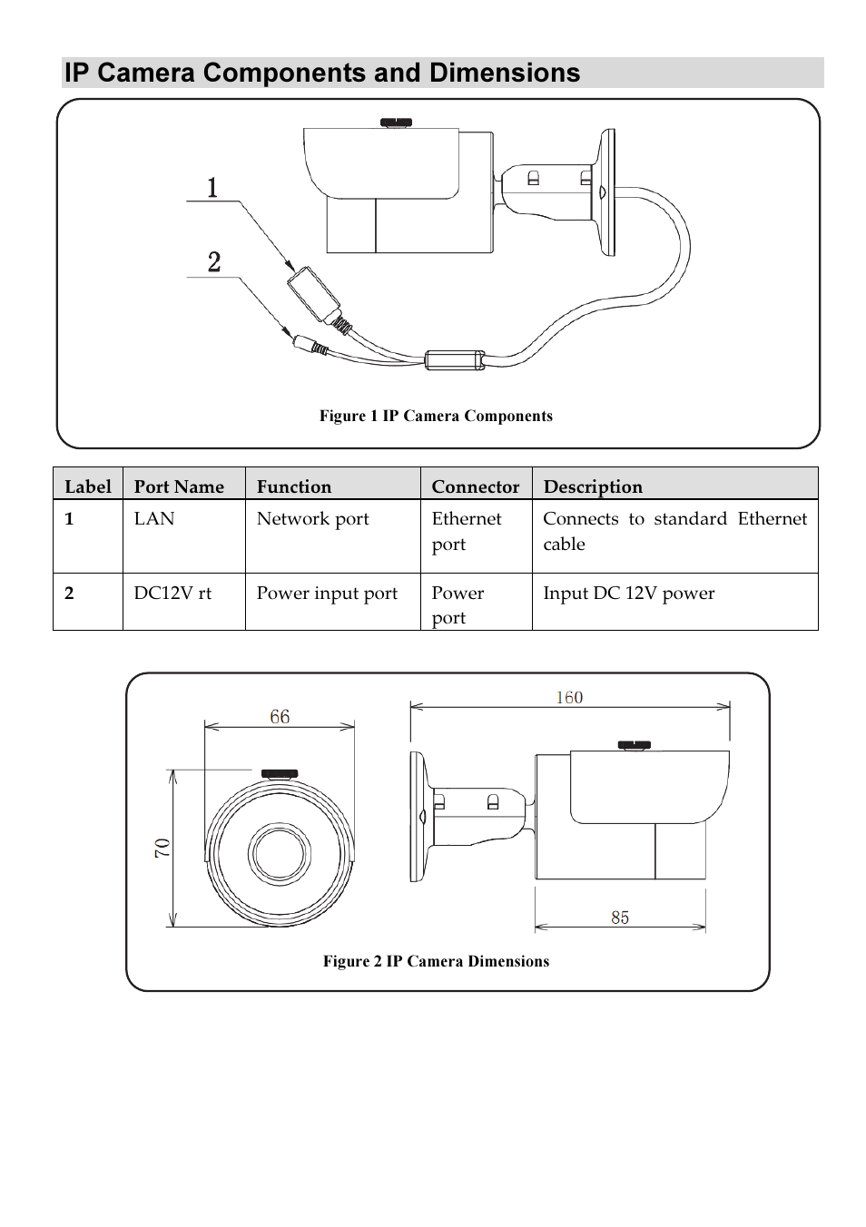 Ip camera components and dimensions | RISCO Group VUpoint Bullet Outdoor IP Camera RVCM52E User Manual | Page 4 / 76