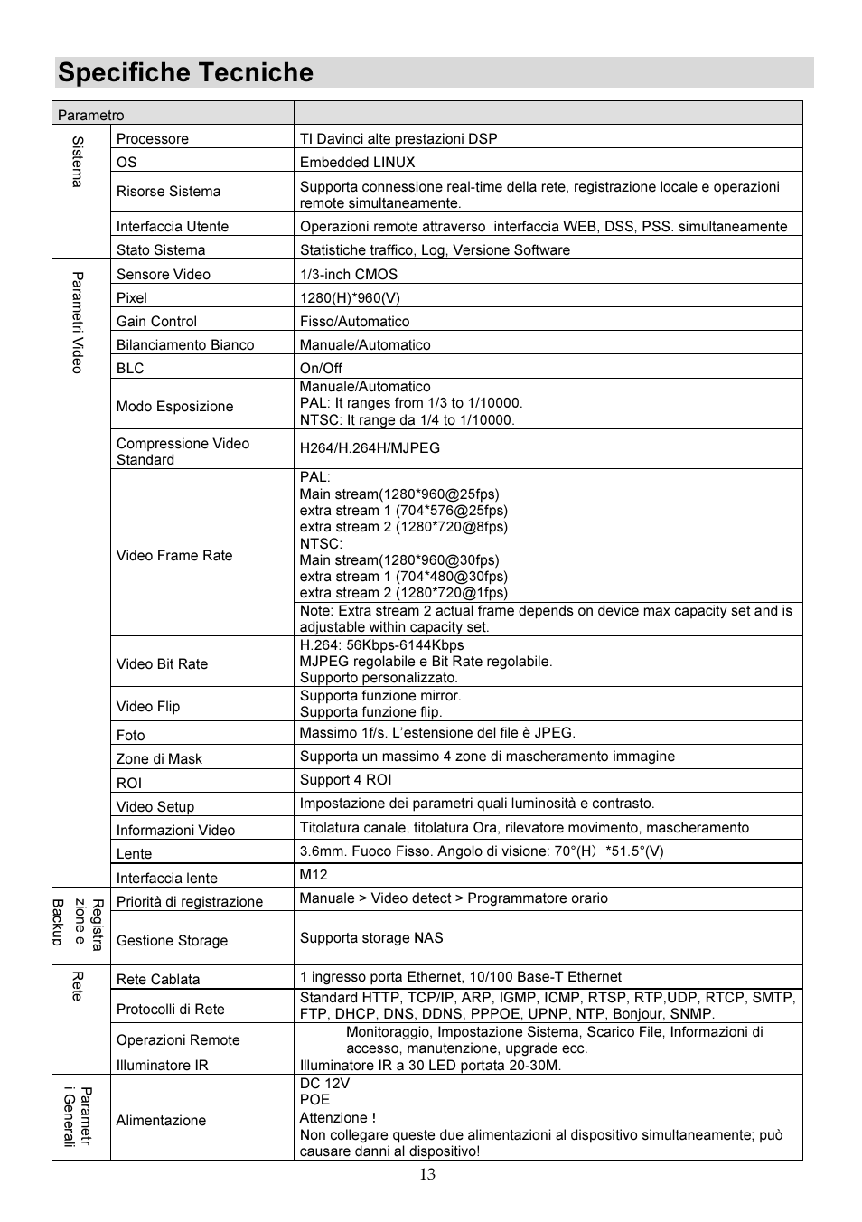 Specifiche tecniche | RISCO Group VUpoint Bullet Outdoor IP Camera RVCM52E User Manual | Page 53 / 76