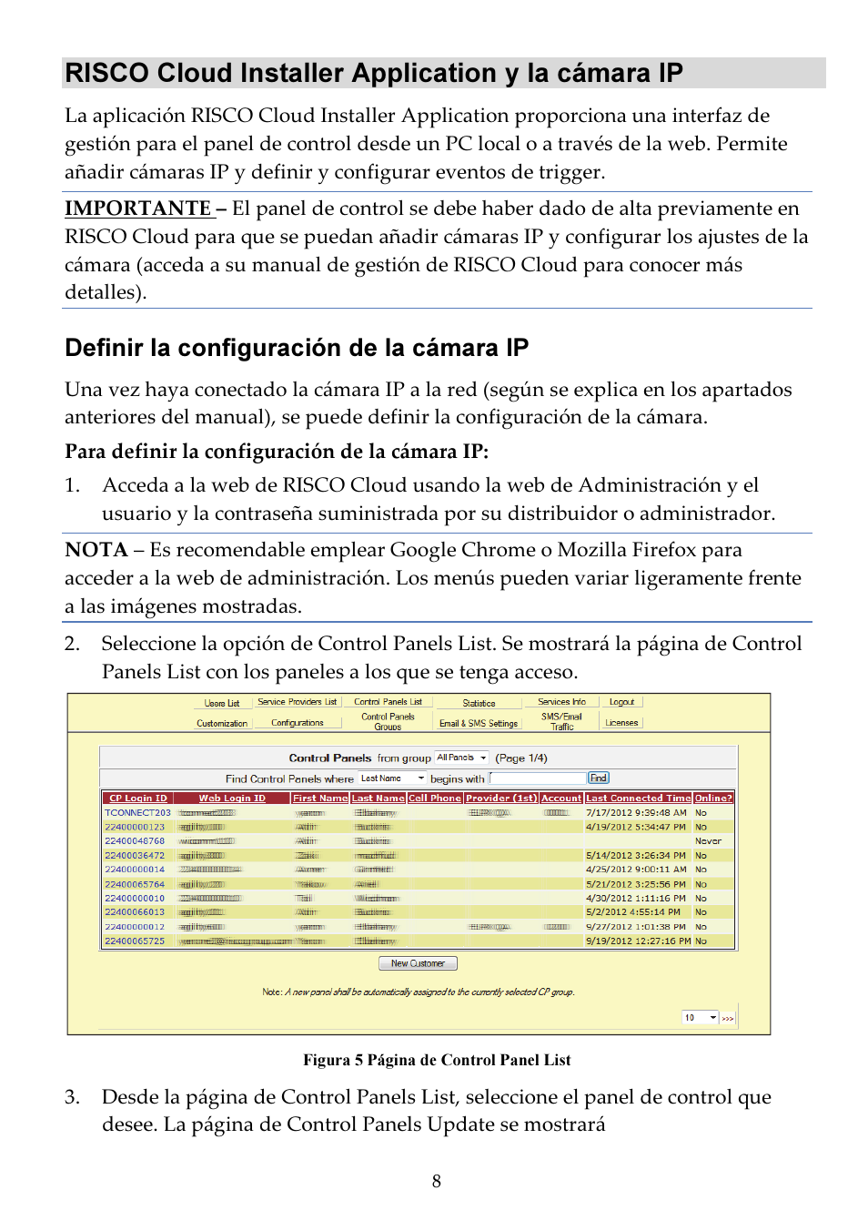 Risco cloud installer application y la cámara ip, Definir la configuración de la cámara ip | RISCO Group VUpoint Bullet Outdoor IP Camera RVCM52E User Manual | Page 62 / 76