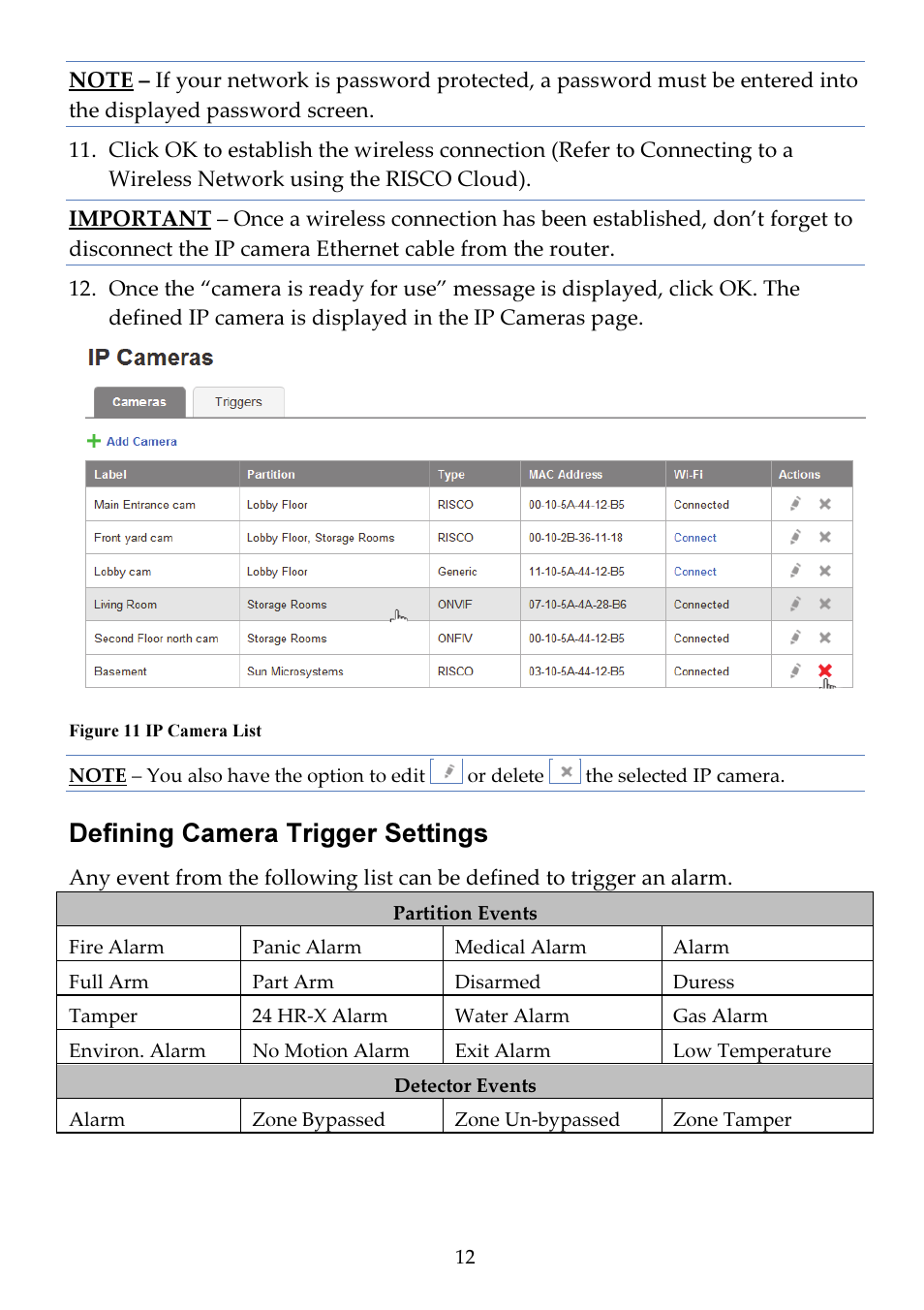 Defining camera trigger settings | RISCO Group VUpoint Indoor IP Camera RVCM11H User Manual | Page 12 / 92