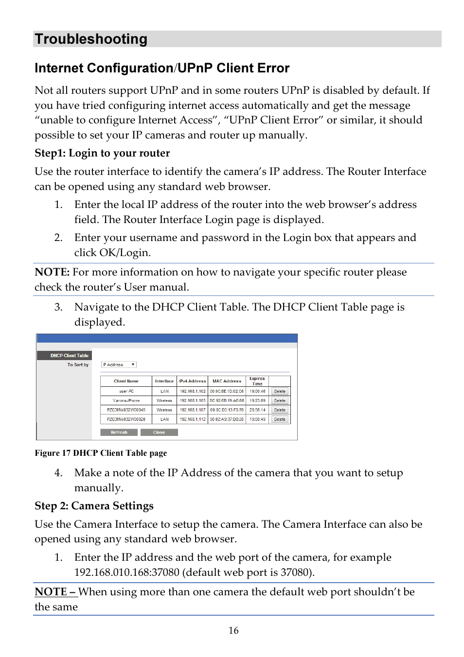 Troubleshooting, Internet configuration/upnp client error | RISCO Group VUpoint Indoor IP Camera RVCM11H User Manual | Page 16 / 92