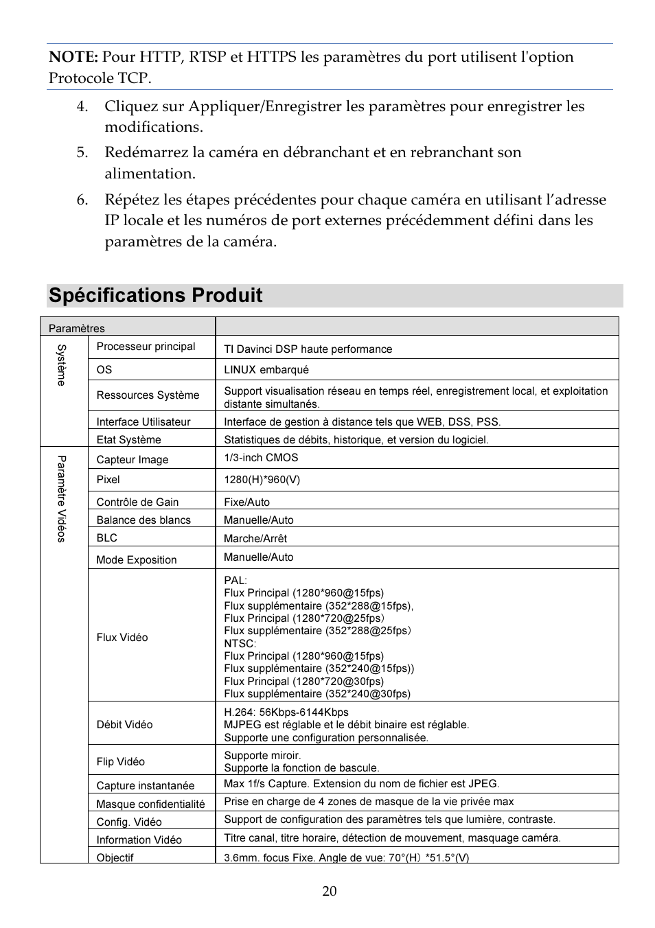 Spécifications produit | RISCO Group VUpoint Indoor IP Camera RVCM11H User Manual | Page 42 / 92