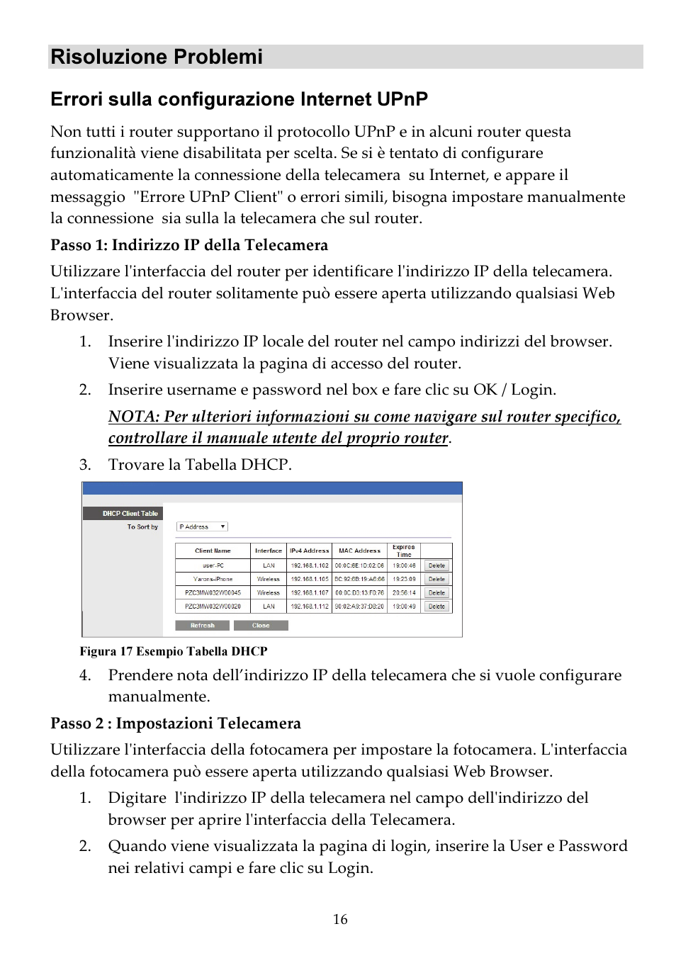 Risoluzione problemi, Errori sulla configurazione internet upnp | RISCO Group VUpoint Indoor IP Camera RVCM11H User Manual | Page 60 / 92