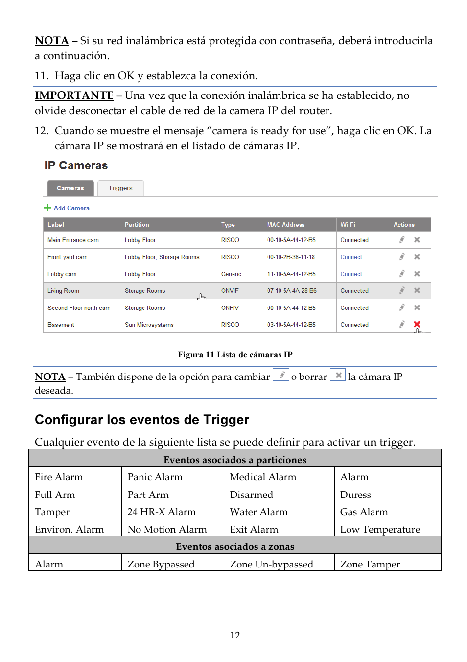Configurar los eventos de trigger | RISCO Group VUpoint Indoor IP Camera RVCM11H User Manual | Page 78 / 92