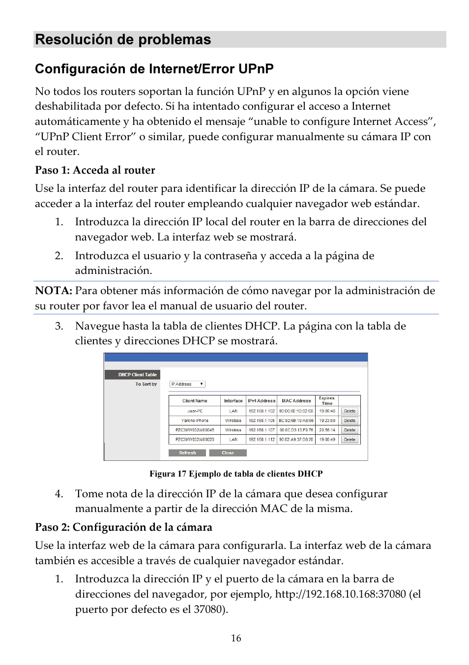 Resolución de problemas, Configuración de internet/error upnp | RISCO Group VUpoint Indoor IP Camera RVCM11H User Manual | Page 82 / 92
