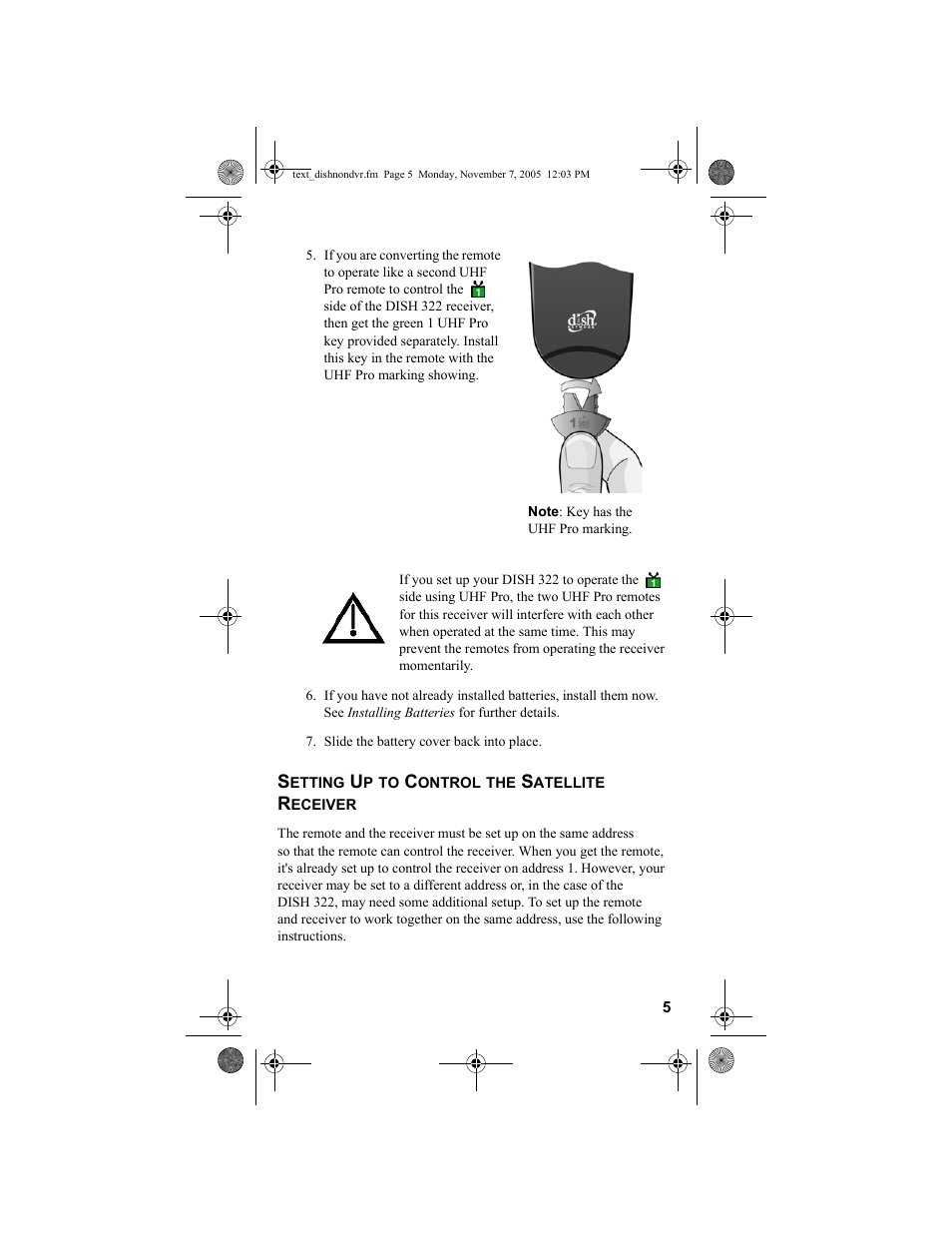 Slide the battery cover back into place, Setting up to control the satellite receiver | Dish Network 3.2 User Manual | Page 6 / 46