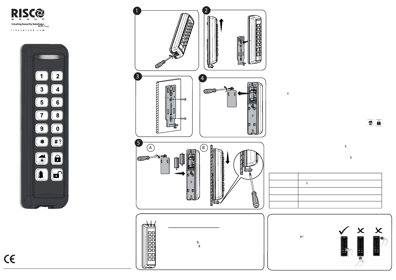 RISCO Group Wireless 2-Way Slim Keypad User Manual | 2 pages