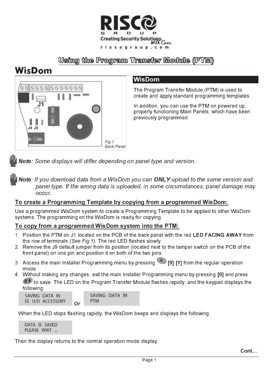 RISCO Group ProSYS™ PTM User Manual | 4 pages