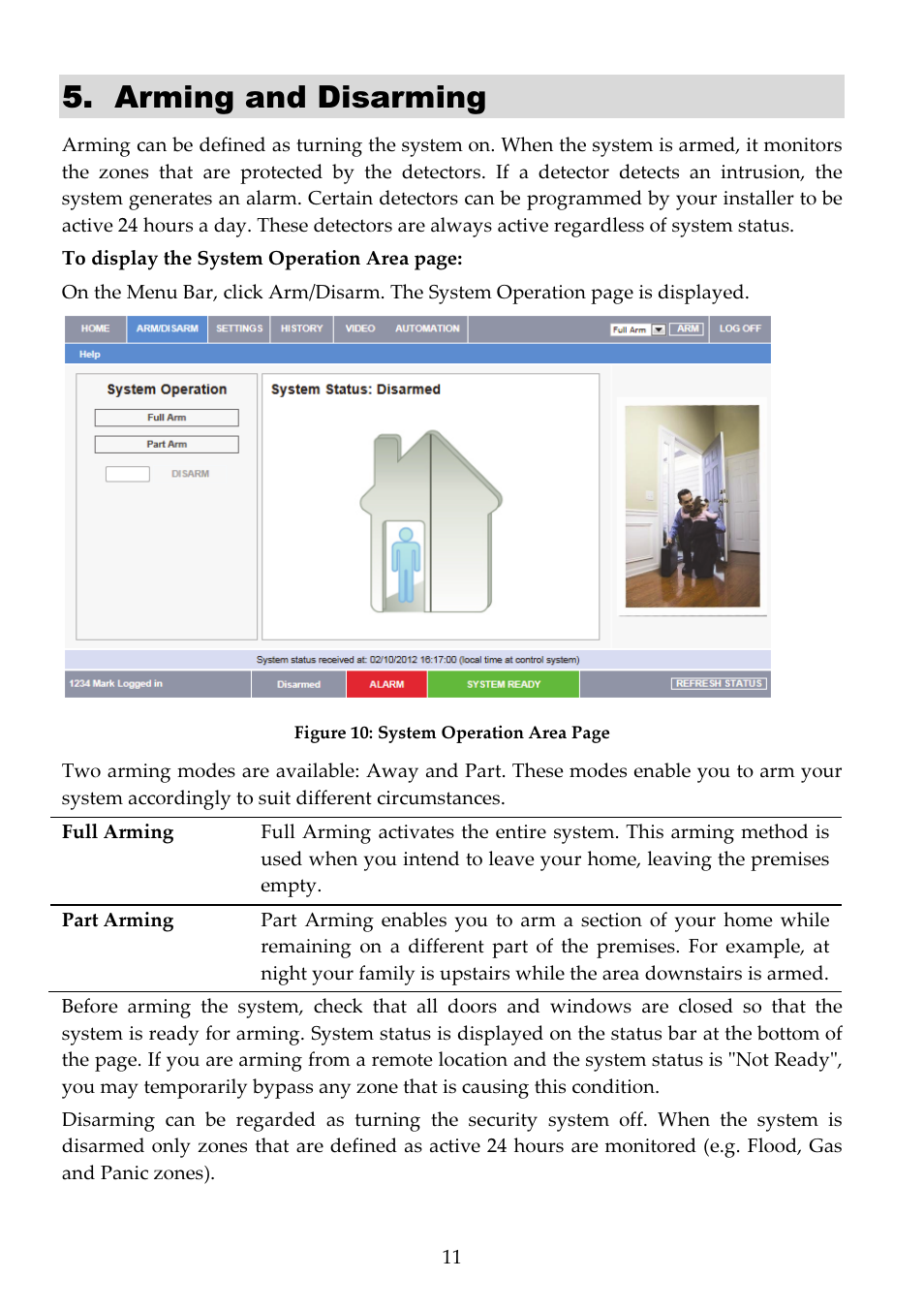 Arming and disarming | RISCO Group RISCO Application Server User Manual | Page 11 / 32