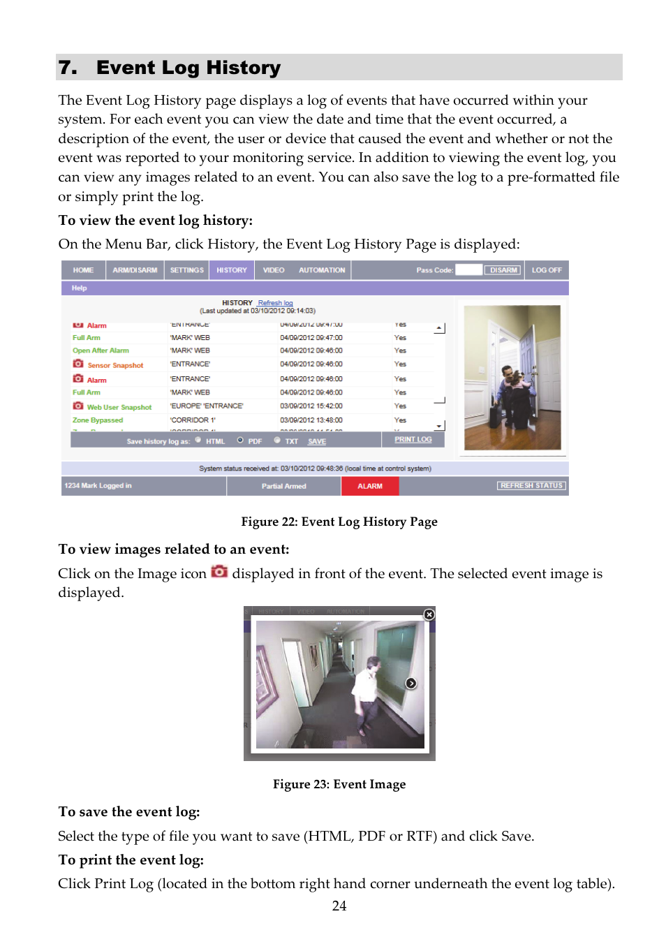 Event log history | RISCO Group RISCO Application Server User Manual | Page 24 / 32