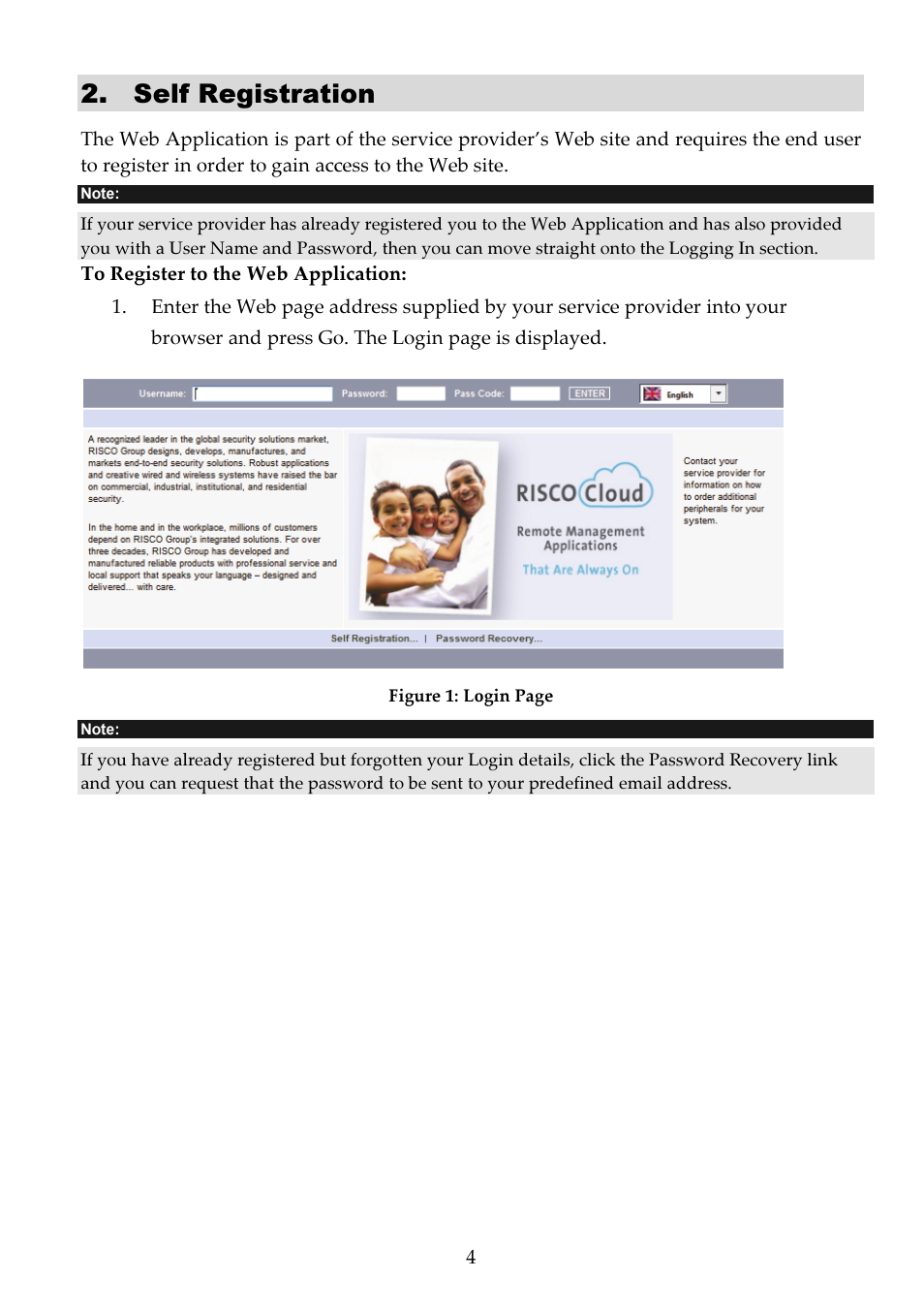 Self registration | RISCO Group RISCO Application Server User Manual | Page 4 / 32