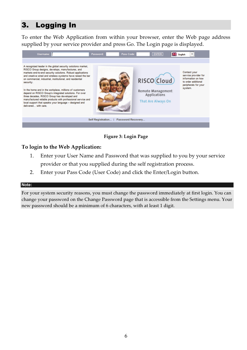 Logging in | RISCO Group RISCO Application Server User Manual | Page 6 / 32