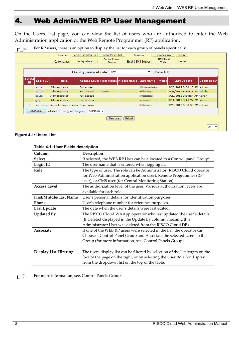 Web admin/web rp user management | RISCO Group RISCO Application Server User Manual | Page 10 / 72