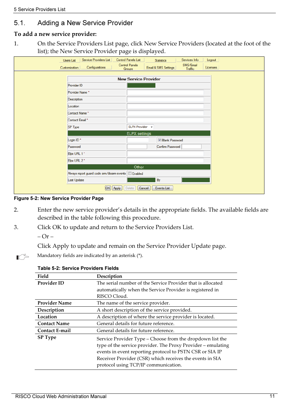 Adding a new service provider | RISCO Group RISCO Application Server User Manual | Page 15 / 72