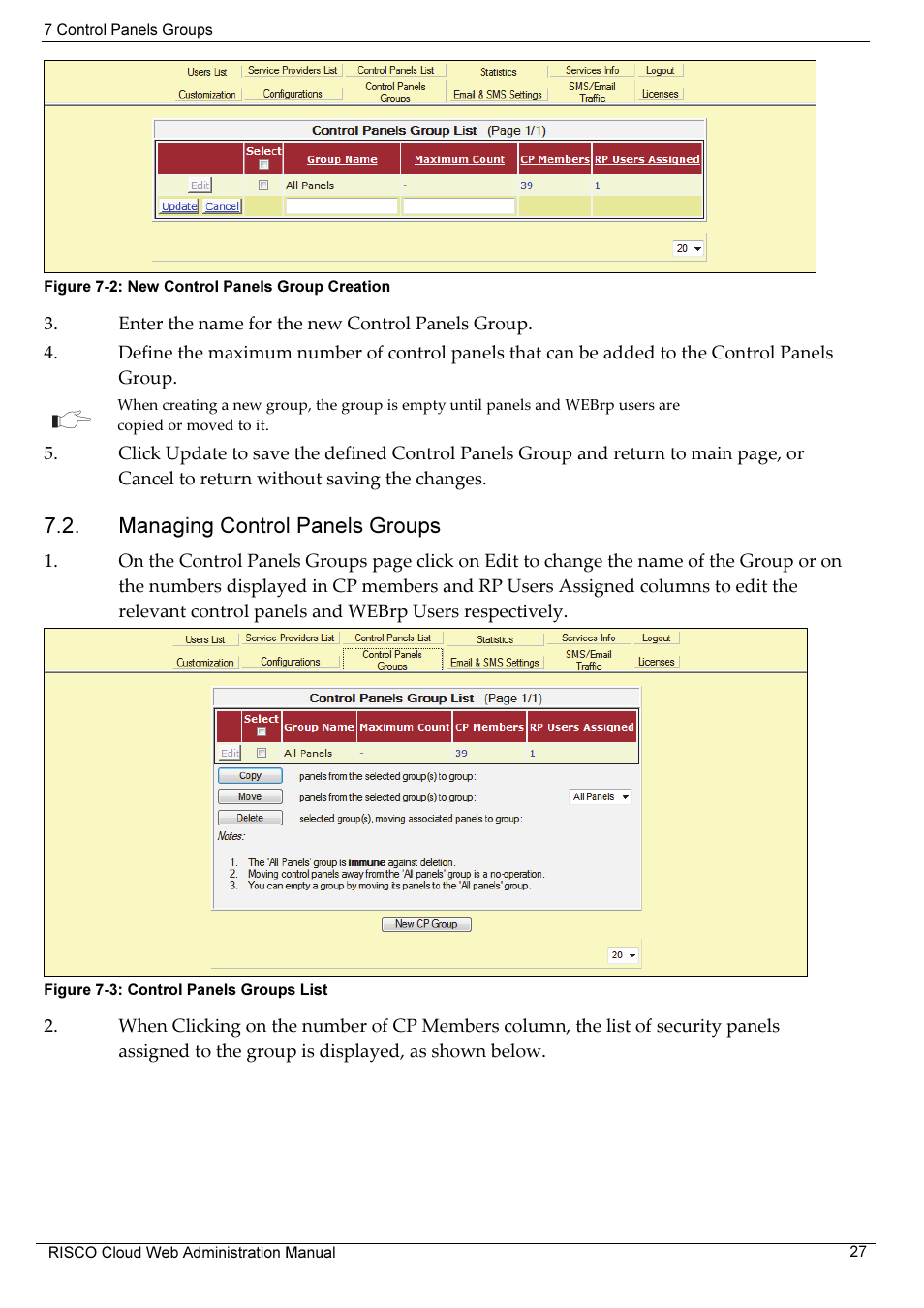 Managing control panels groups | RISCO Group RISCO Application Server User Manual | Page 31 / 72