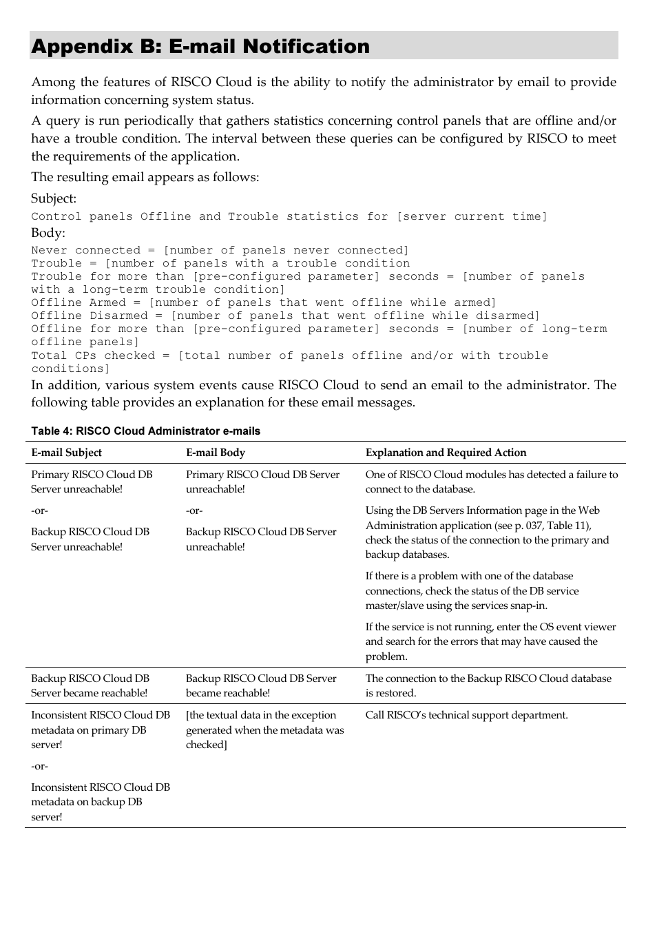 Appendix b: e-mail notification | RISCO Group RISCO Application Server User Manual | Page 67 / 72