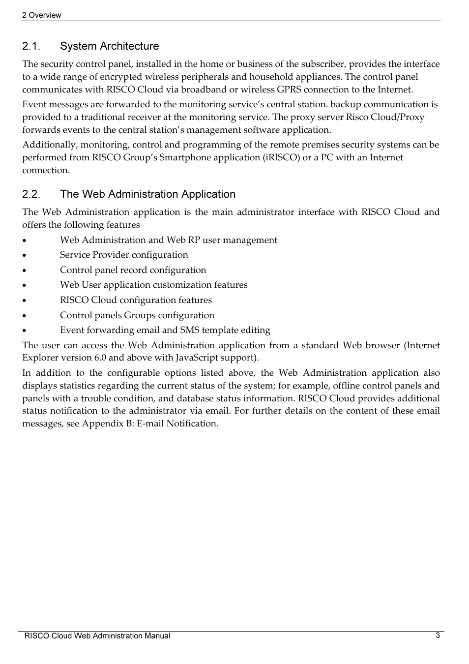 System architecture, The web administration application | RISCO Group RISCO Application Server User Manual | Page 7 / 72