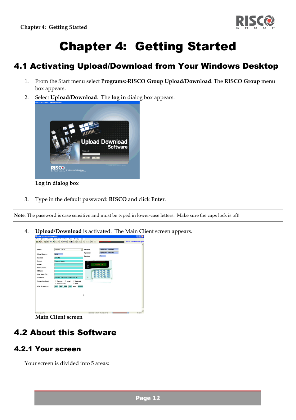 Chapter 4: getting started, 2 about this software | RISCO Group Upload/Download software User Manual | Page 15 / 48