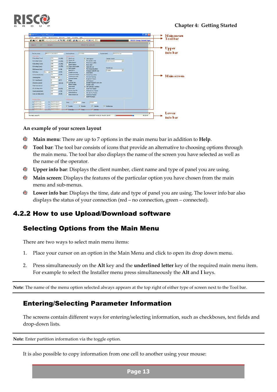 Entering/selecting parameter information | RISCO Group Upload/Download software User Manual | Page 16 / 48