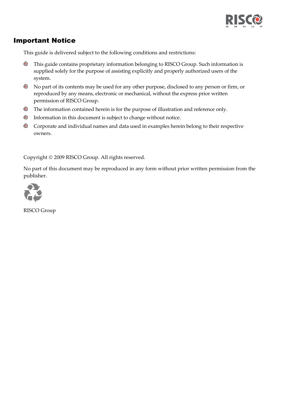 Important notice | RISCO Group Upload/Download software User Manual | Page 2 / 48
