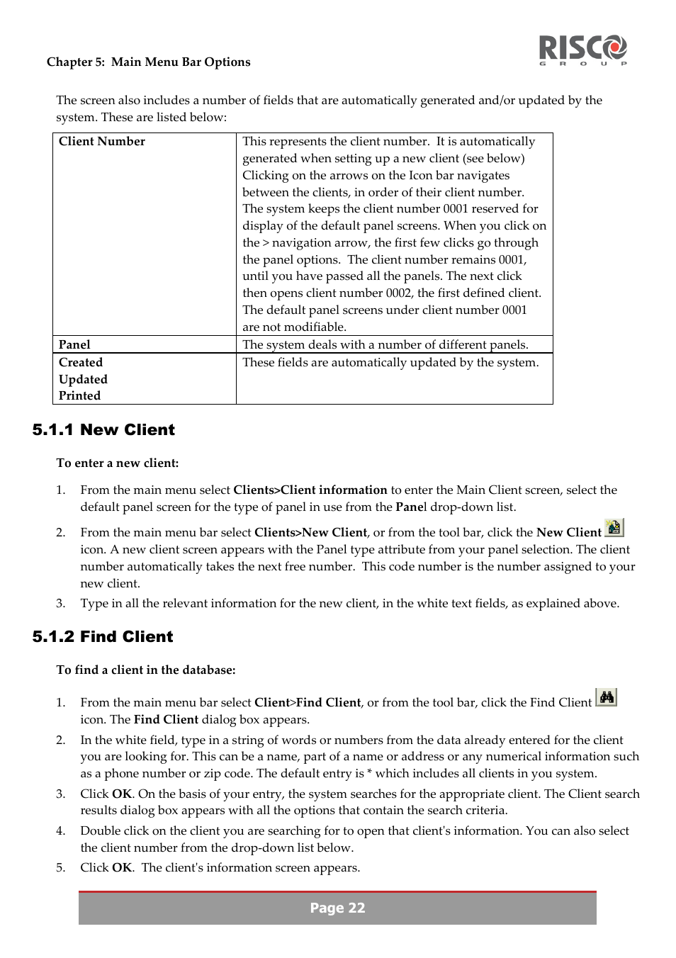 1 new client, 2 find client | RISCO Group Upload/Download software User Manual | Page 25 / 48