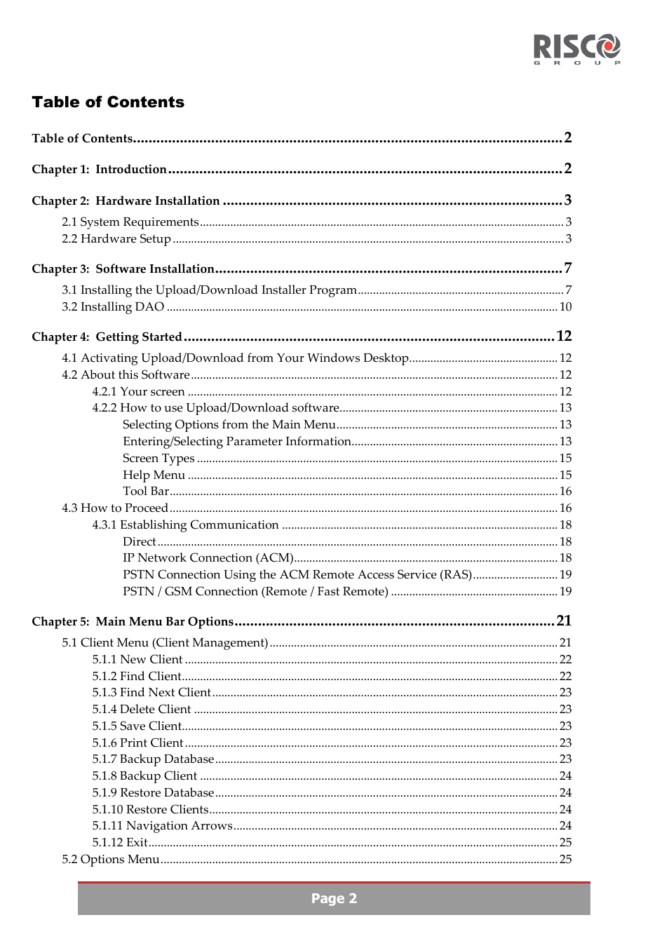 RISCO Group Upload/Download software User Manual | Page 3 / 48