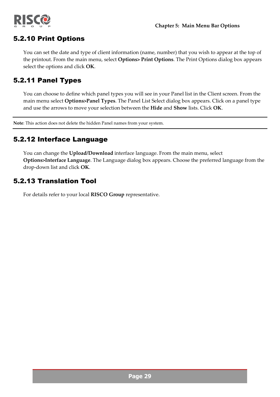 10 print options, 11 panel types, 12 interface language | 13 translation tool | RISCO Group Upload/Download software User Manual | Page 32 / 48