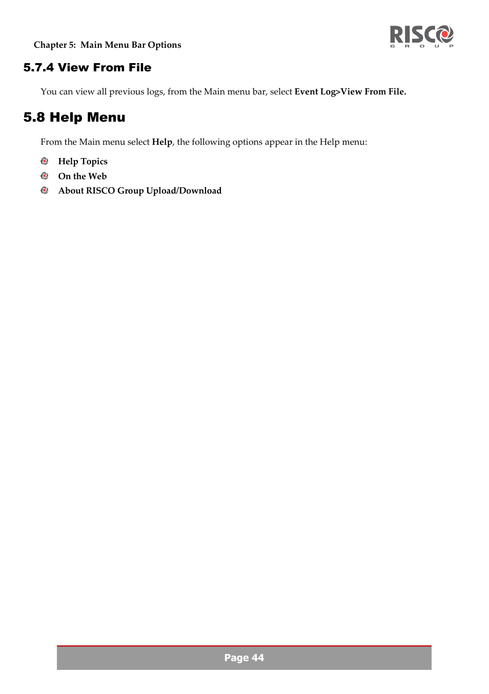 8 help menu | RISCO Group Upload/Download software User Manual | Page 47 / 48