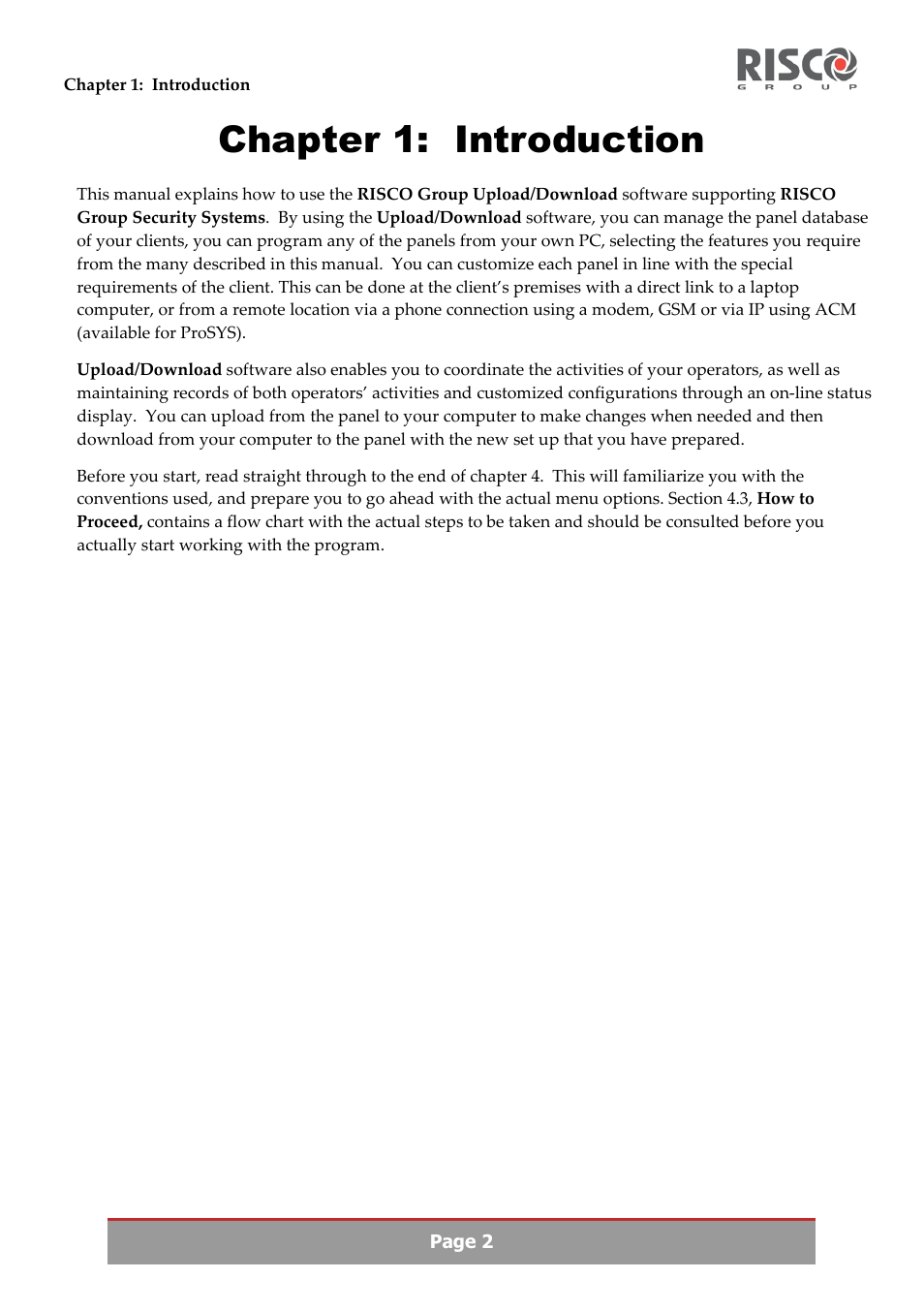 Chapter 1: introduction | RISCO Group Upload/Download software User Manual | Page 5 / 48