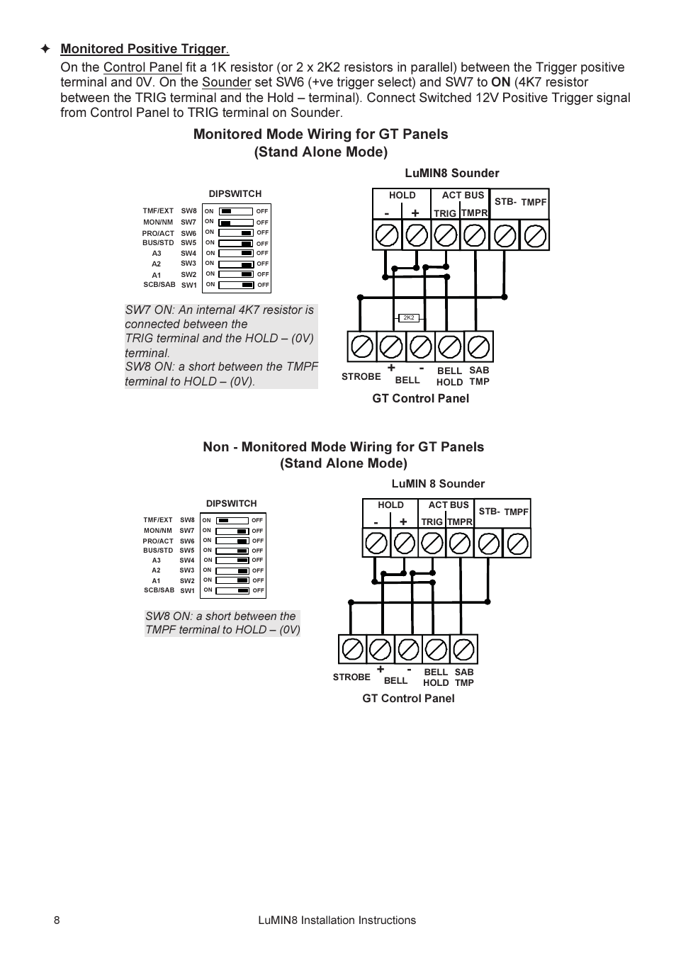 Gt control panel, Lumin8 installation instructions 8 | RISCO Group Lumin8 User Manual | Page 8 / 16