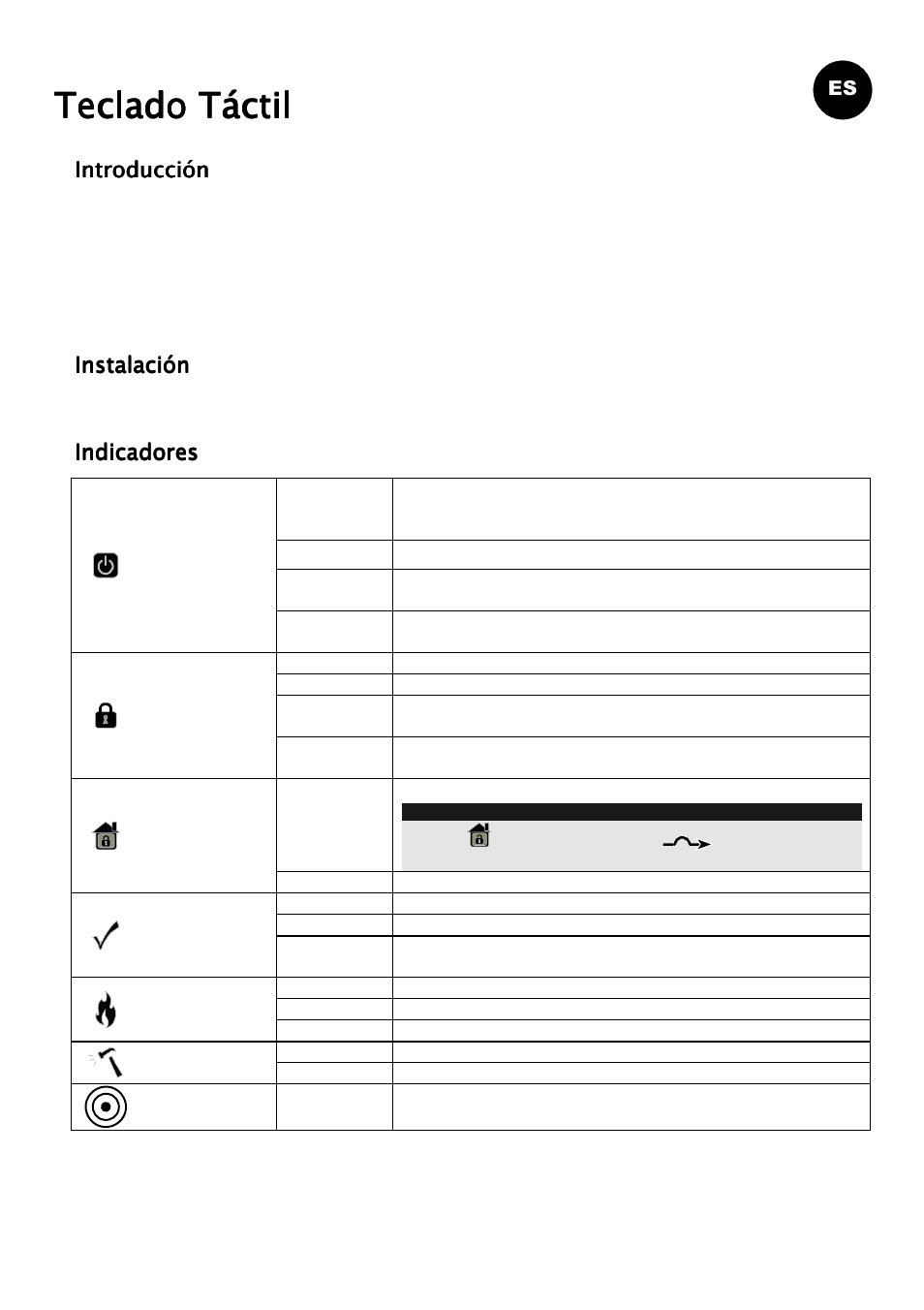 Teclado táctil | RISCO Group ProSYS KP User Manual | Page 11 / 40