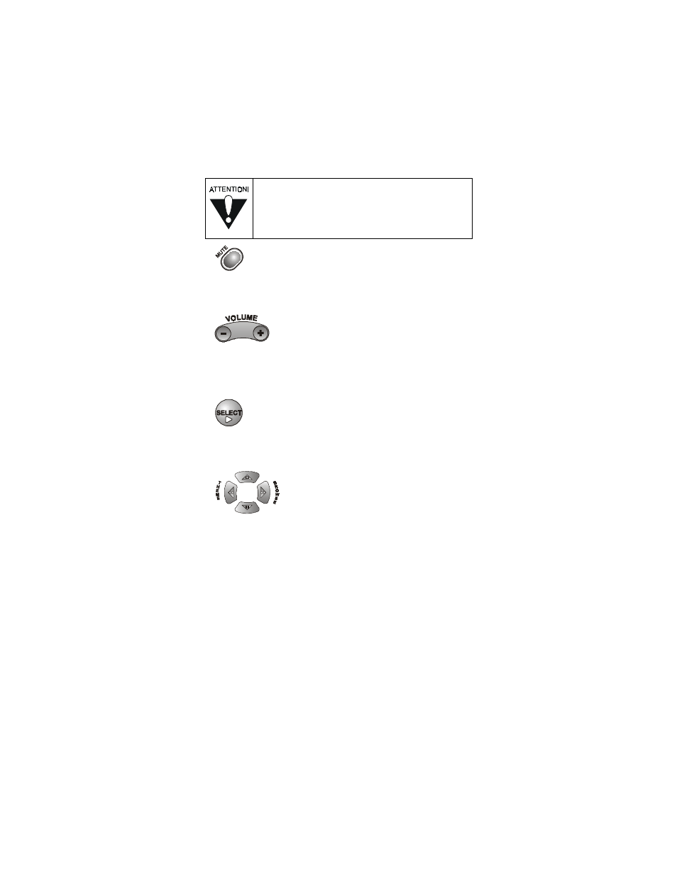 Mute button, Volume button, Select button | Up/down/left/right (arrow) buttons | Dish Network 104333 User Manual | Page 11 / 32