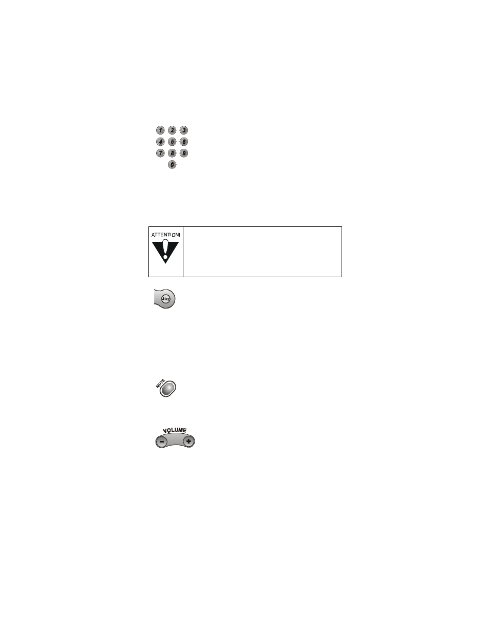 Number buttons, Aux (auxiliary) mode for cable tv box, Aux mode button | Mute button, Volume button | Dish Network 104333 User Manual | Page 12 / 32