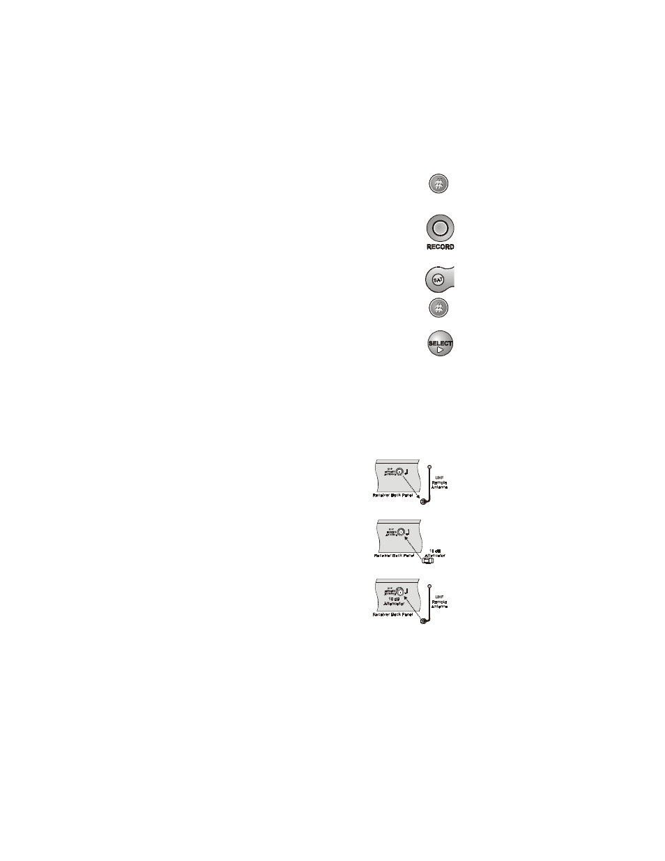 Press the select button, Installing an attenuator, Attach the uhf antenna to the attenuator | Dish Network 104333 User Manual | Page 17 / 32