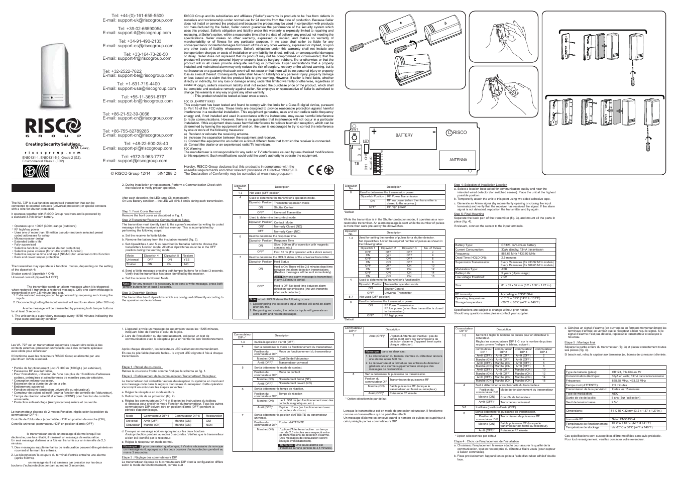 RISCO Group WL 72P User Manual | 2 pages