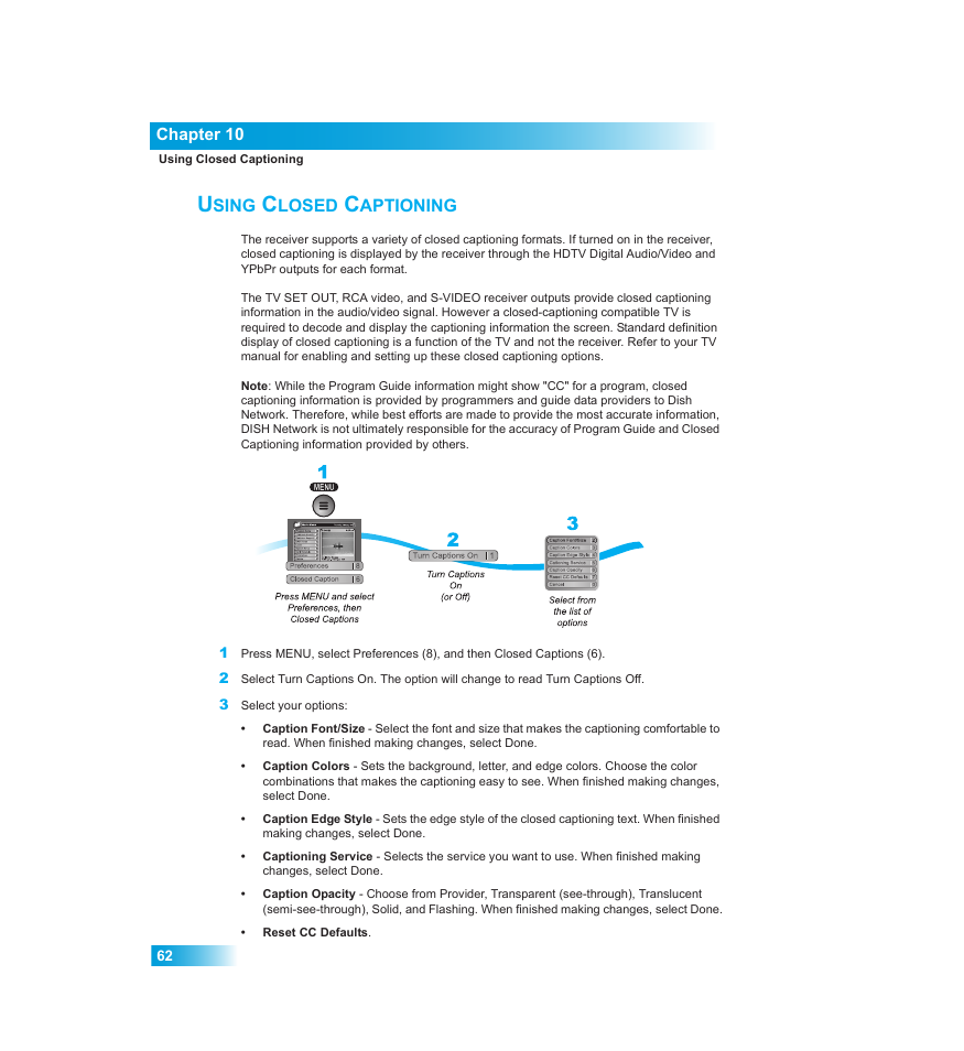 Sing, Losed, Aptioning | Dish Network Chapter 10 User Manual | Page 4 / 10