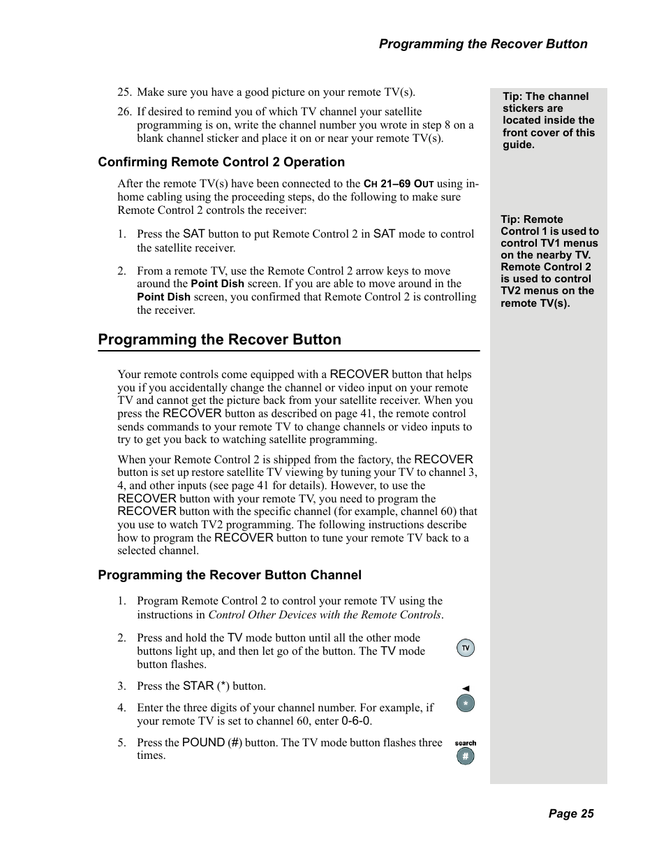 Programming the recover button | Dish Network Solo 351 User Manual | Page 30 / 138