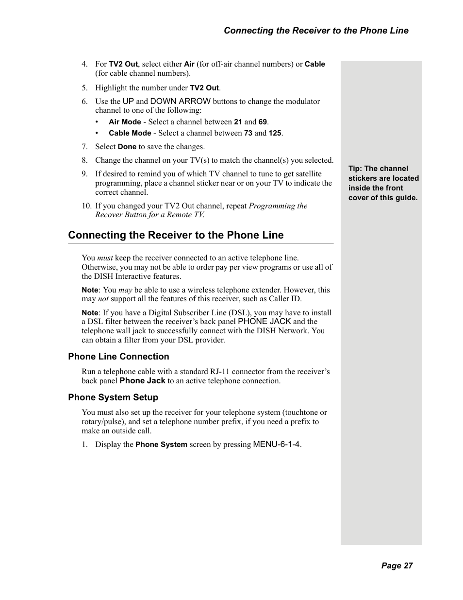 Connecting the receiver to the phone line | Dish Network Solo 351 User Manual | Page 32 / 138
