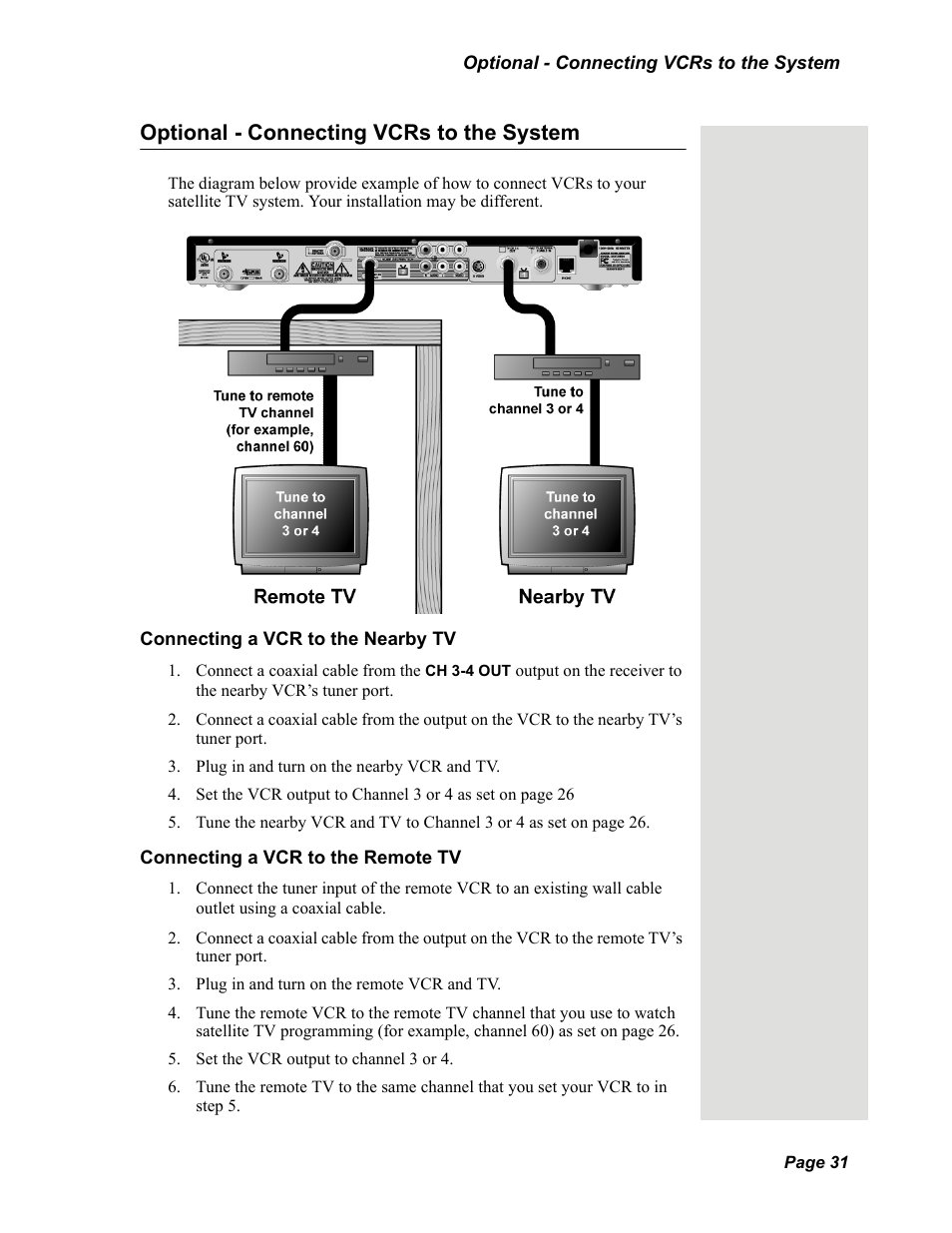 Optional - connecting vcrs to the system | Dish Network Solo 351 User Manual | Page 36 / 138