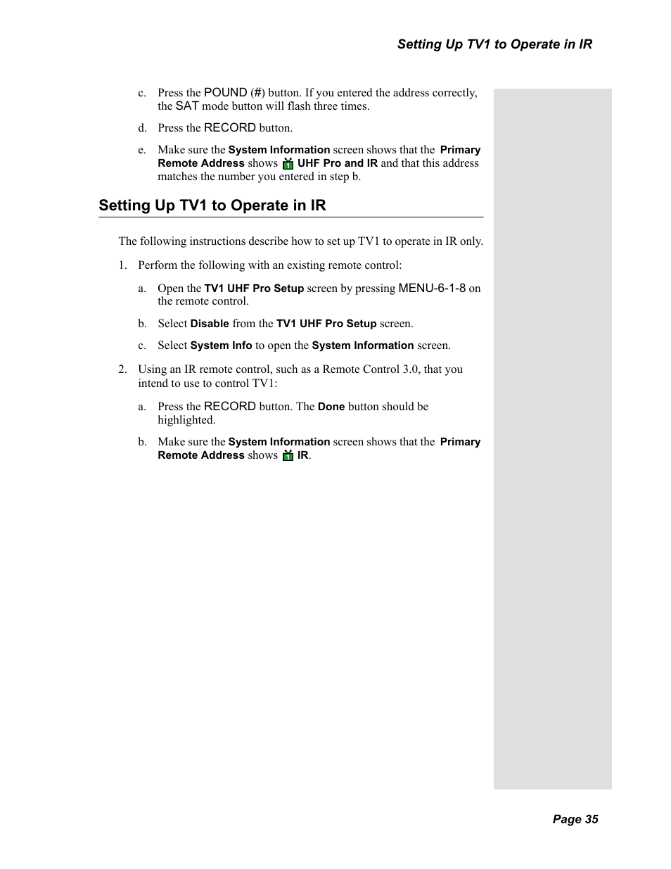Setting up tv1 to operate in ir | Dish Network Solo 351 User Manual | Page 40 / 138